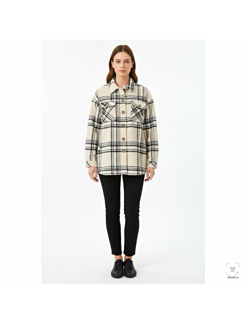 Missguided Beige/Black Plaid Shacket Jacket Button Front Collared Pockets size 4